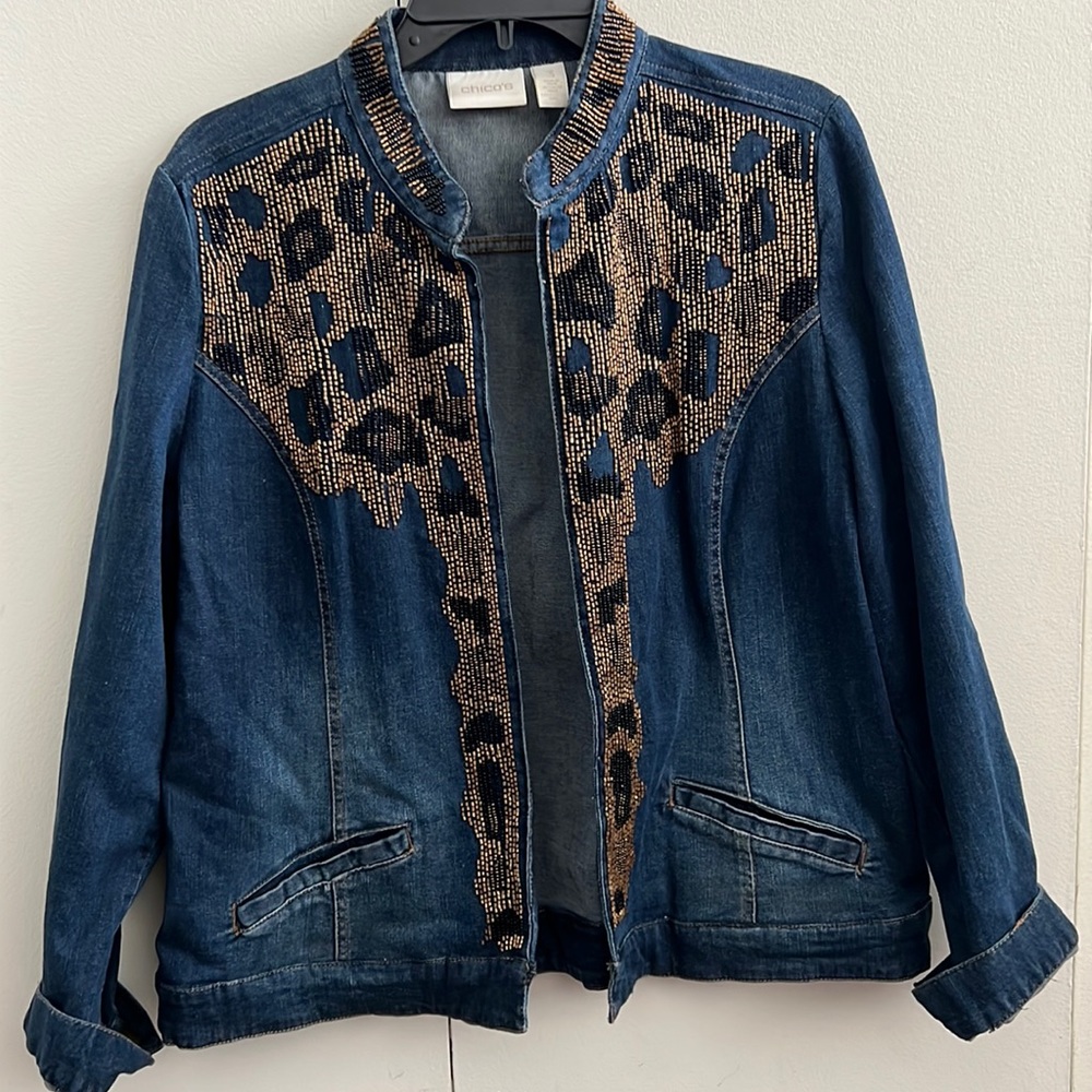 Beaded/Embroidered Jean Jacket from Chico’s, cheetah print